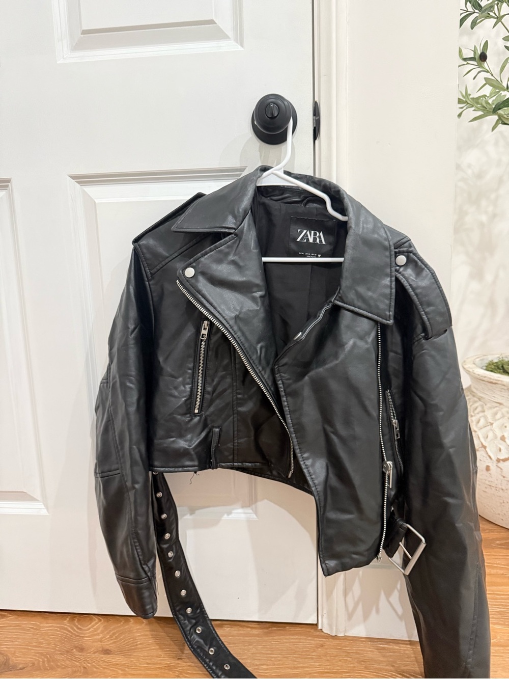 Zara Black Faux Leather Biker Jacket with Belt